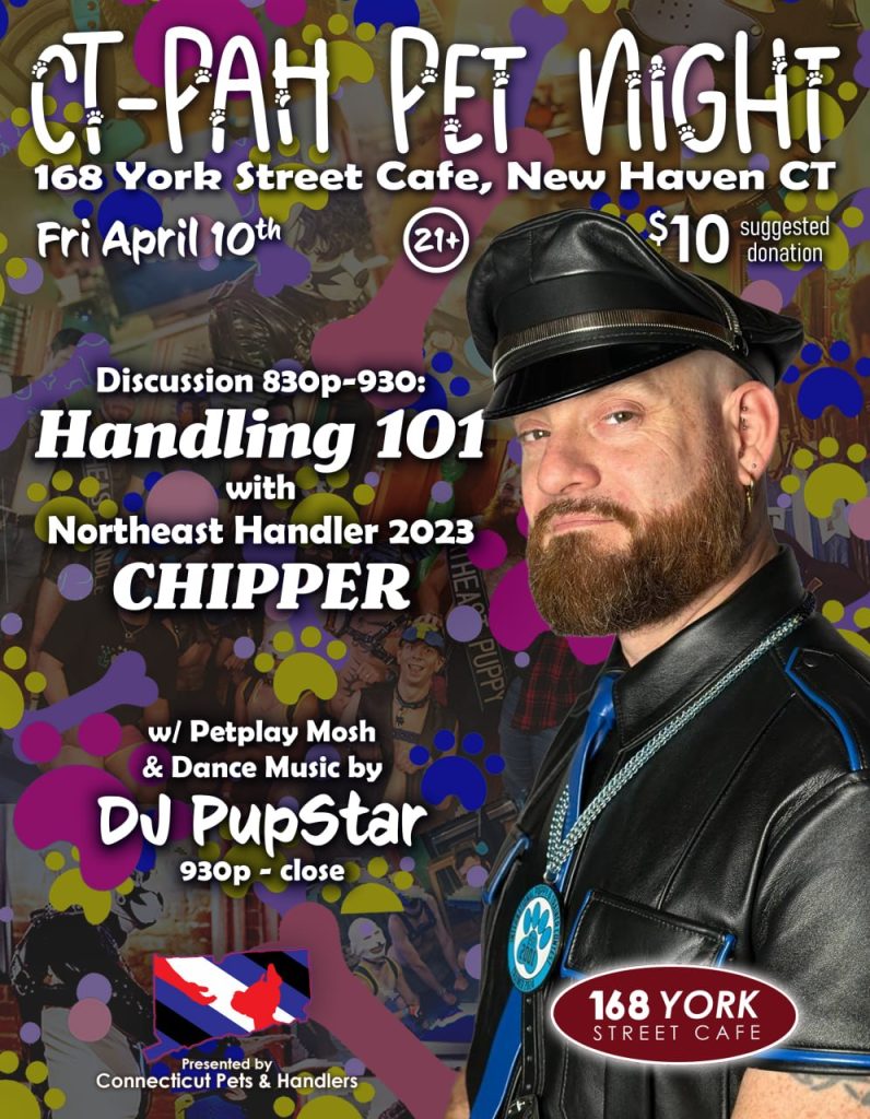 Flyer for CT-PAH Pet Night on April 10th featuring Northeast Handler 2023 Chipper
